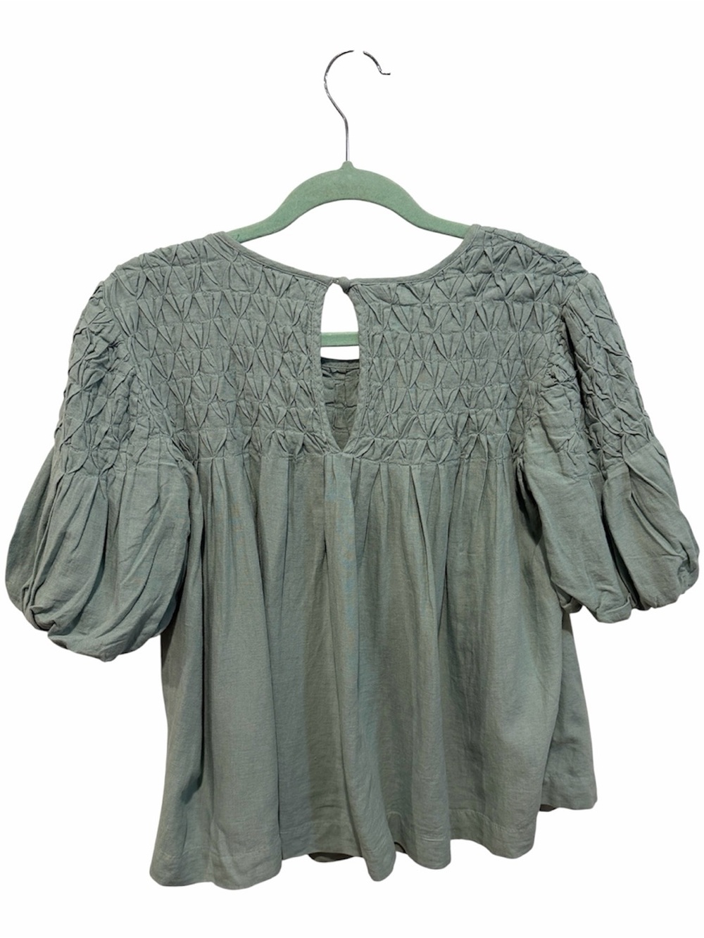 By Anthropologie sage green Liza mocked puff sleeve linen blend top XS NWT - Picture 3 of 8